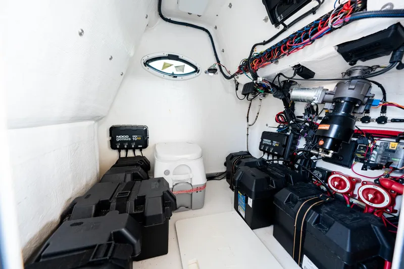 Endless Bs Yacht Photos Pics 2023 Twin Vee 260 GFX CC boat interior with electrical components and wiring.