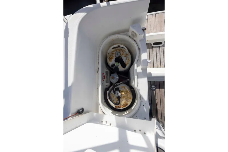 Atlas Yacht Photos Pics Gas storage compartment on 2001 Jeanneau Sun Odyssey 43 DS sailboat deck.