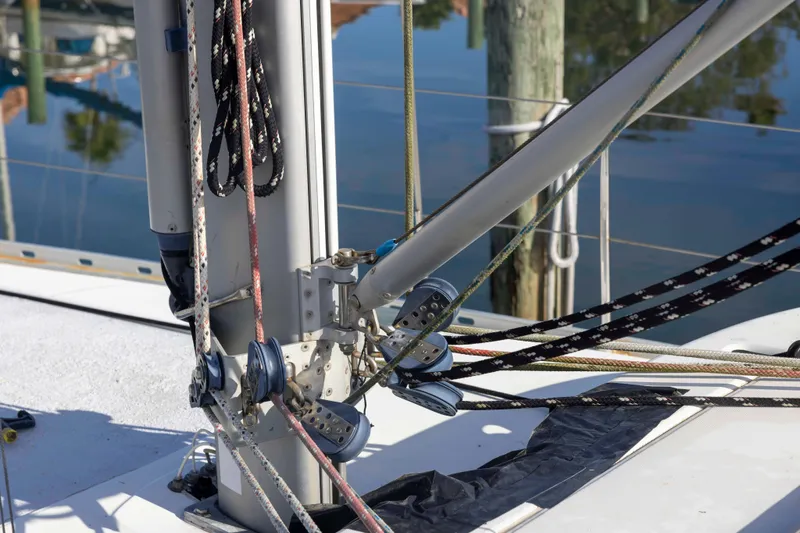 Atlas Yacht Photos Pics Close-up of rigging on a 2001 Jeanneau Sun Odyssey 43 DS sailboat.