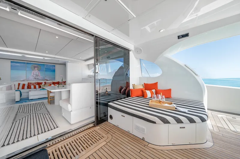 Royal Rita Yacht Photos Pics Luxurious 2016 Sunreef 70 yacht interior with stylish seating and ocean view.