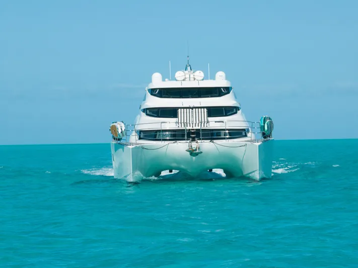 Royal Rita Yacht Photos Pics Luxury Sunreef 70 yacht cruising on turquoise waters, 2016 model.