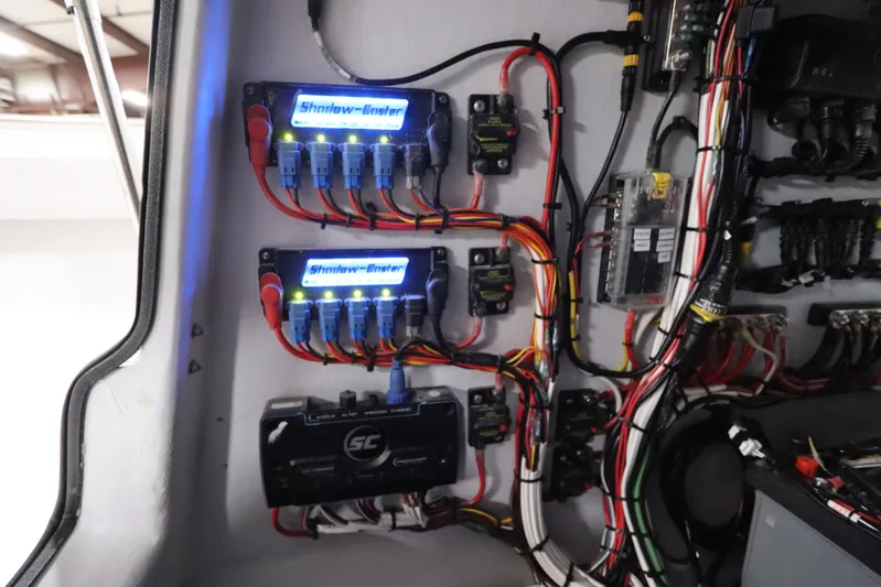  Yacht Photos Pics Electrical wiring and components inside a 2024 SeaCraft 23CC boat.