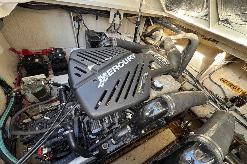  Yacht Photos Pics Engine compartment of 2007 Sea Ray 340 Sundancer with Mercury engine components.
