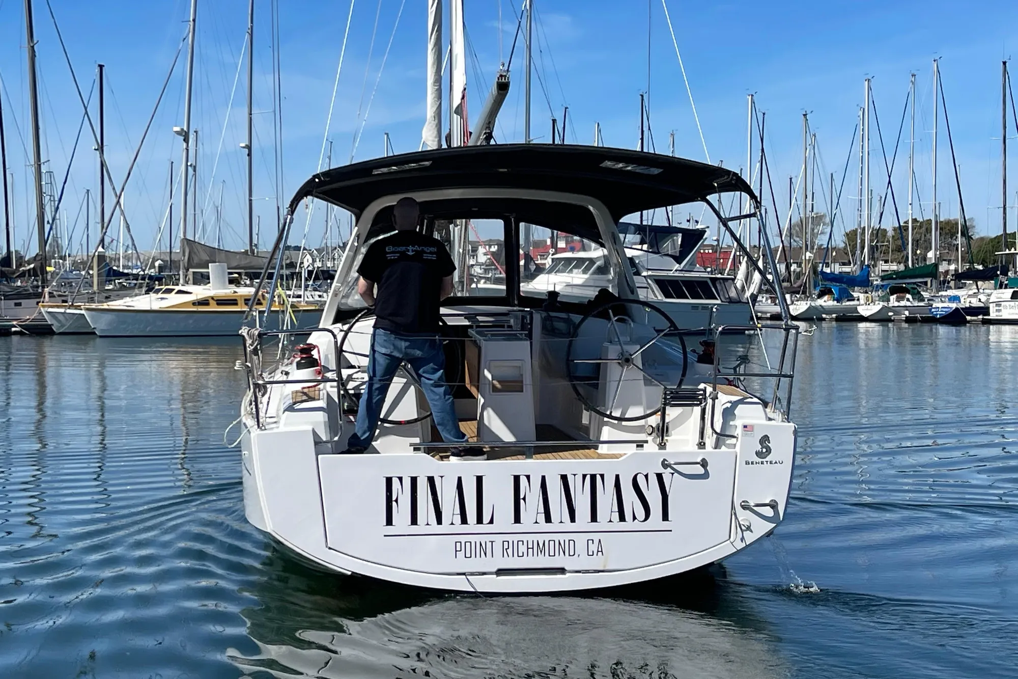 Beneteau First 235 sailboat, "Final Fantasy," docked at Point Richmond marina, 2015 model.