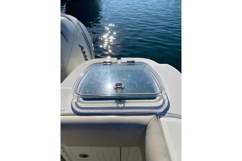  Yacht Photos Pics 2021 Boston Whaler 345 Conquest boat detail with water reflection.