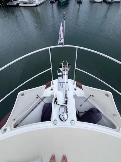 Seventeen Yacht Photos Pics Bow view of 2021 Sabre 45 Salon Express yacht at dock.