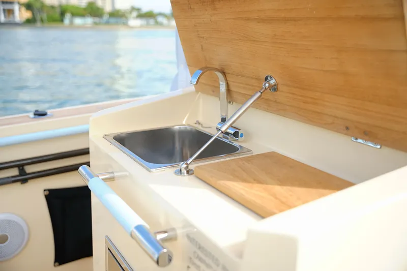  Yacht Photos Pics Lilybaeum Levanzo 25 Lounge Deck 2026 boat sink and cutting board on deck.