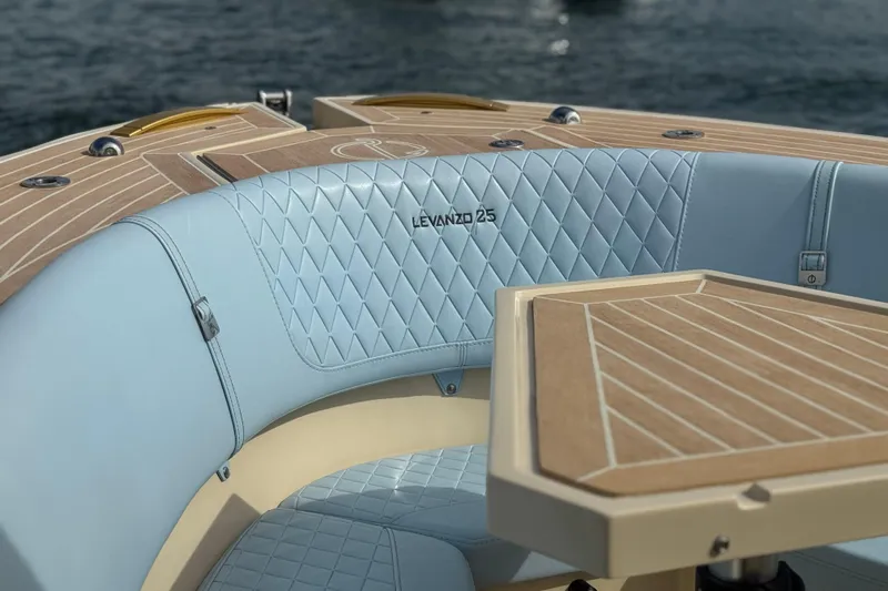 Yacht Photos Pics Luxurious seating on the 2026 Lilybaeum Levanzo 25 Lounge Deck boat.