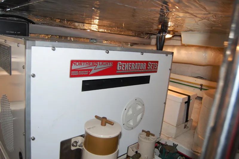 Wandering Bear Yacht Photos Pics Engine room of 2001 Ocean Alexander Classico with Northern Lights generator.
