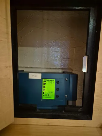 Chapter Two Yacht Photos Pics Electrical panel inside Lagoon 450 yacht, 2014 model, featuring diagnostic display.