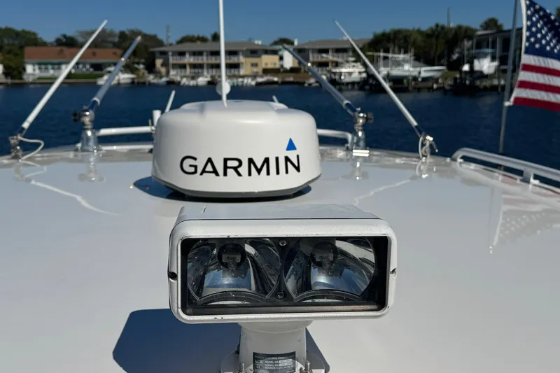  Yacht Photos Pics 2012 Intrepid 390 Sport Yacht with Garmin radar and American flag on deck.