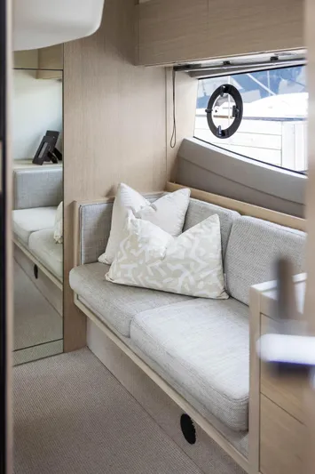 V40188 Yacht Photos Pics Luxurious interior of 2024 Princess V40 yacht with elegant seating and modern design.