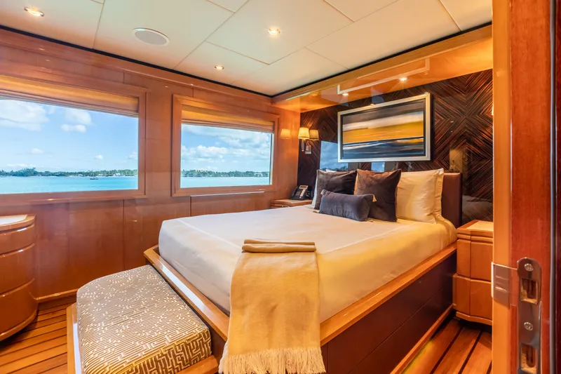 Impromptu Yacht Photos Pics Luxurious bedroom on 2011 Trinity Yachts CUSTOM with ocean view.