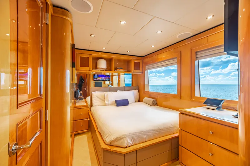 Impromptu Yacht Photos Pics Luxurious bedroom interior of 2011 Trinity Yachts CUSTOM with ocean view.