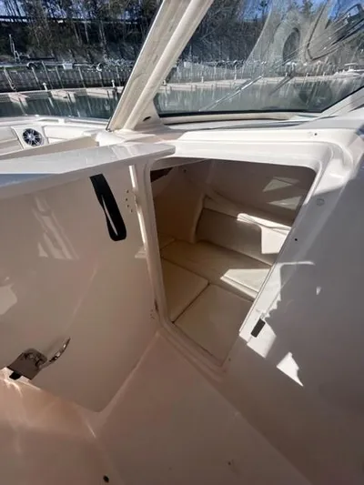  Yacht Photos Pics 2019 Grady-White Freedom 325 cabin interior with open door.