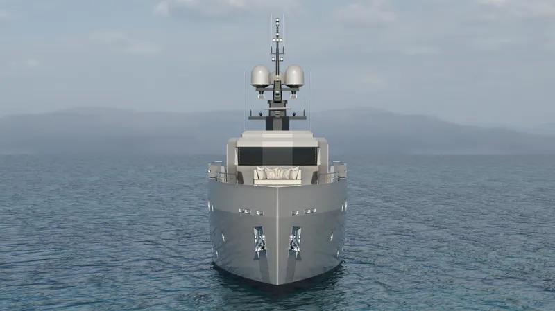 Project Hekate P372 Yacht Photos Pics Front view of 2025 Aegean Yacht Tigershark on calm sea.