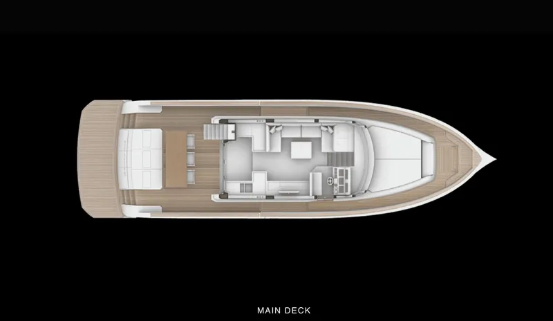 Dolce Vita Yacht Photos Pics Top view of 2024 Pardo Yachts Endurance 60 main deck layout.