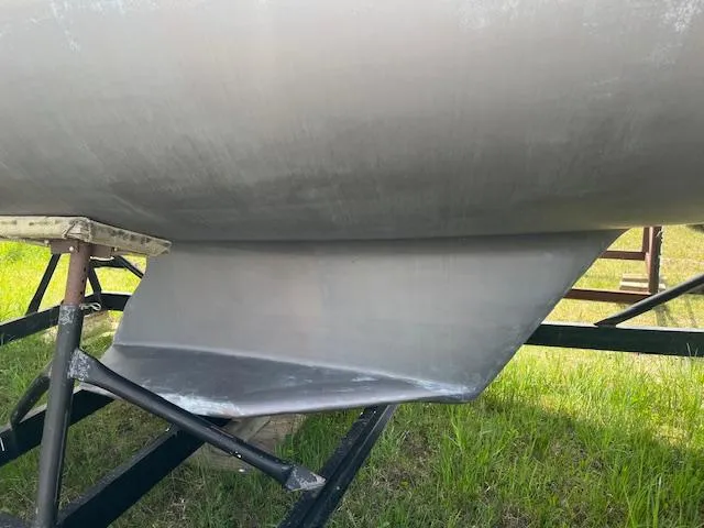 Rita Gale Yacht Photos Pics Catalina 355 sailboat keel on trailer, 2012 model, displayed outdoors.