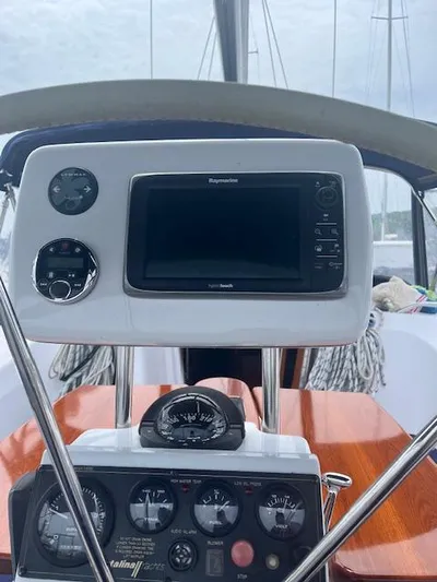 Rita Gale Yacht Photos Pics Cockpit of 2012 Catalina 355 sailboat with navigation instruments and controls.