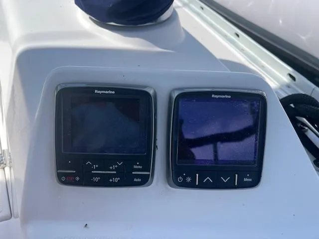 Rita Gale Yacht Photos Pics Raymarine navigation displays on a 2012 Catalina 355 sailboat dashboard.