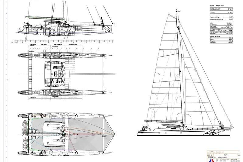 Vitalia II Yacht Photos Pics Blueprint of a 2003 Multiplast High Performance Catamaran, showcasing detailed design and specifications.