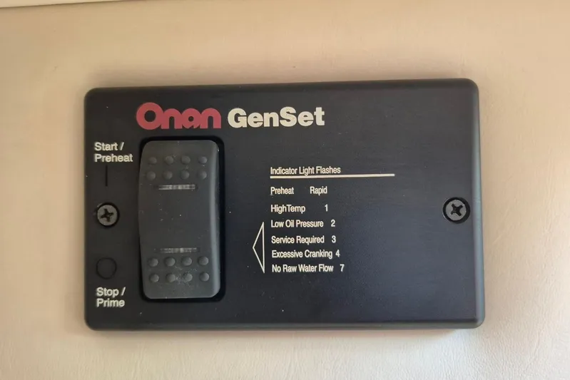  Yacht Photos Pics Onan GenSet control panel on 2004 Riviera 4000 Offshore boat.