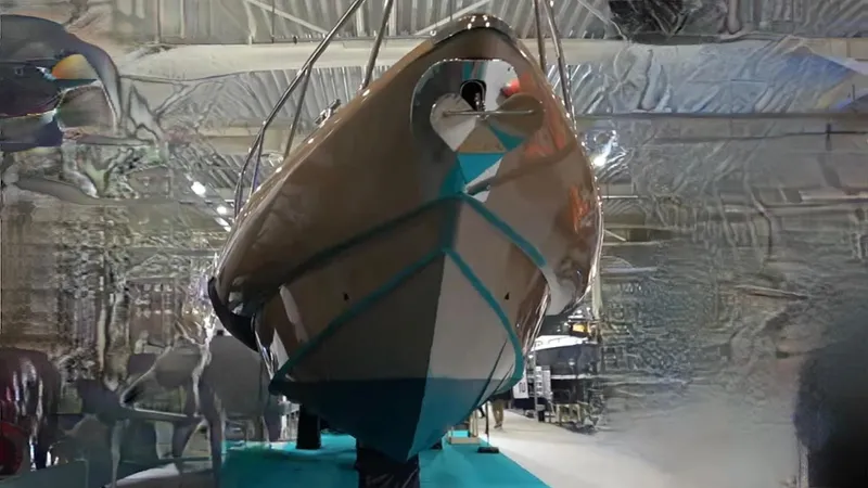 1676 Yacht Photos Pics Custom RIB 60 boat, 2023, displayed in a showroom.