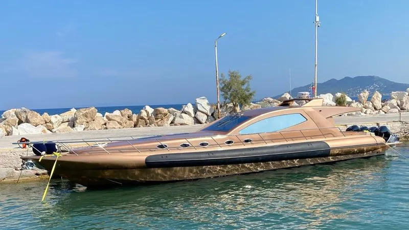 1676 Yacht Photos Pics Luxurious Custom RIB 60 boat, 2023, docked at harbor.
