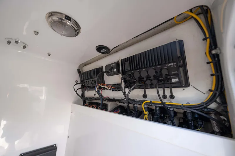  Yacht Photos Pics 2024 Bluewater 2550 boat electrical system with wiring and components.