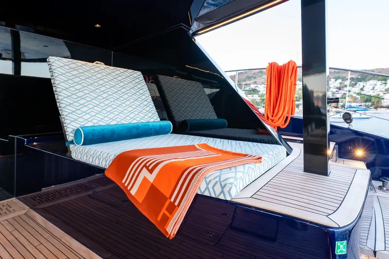  Yacht Photos Pics Luxurious Sunreef 60 Eco yacht deck with stylish lounge area, 2024 model.