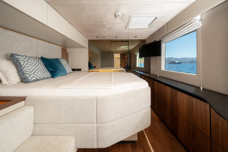  Yacht Photos Pics Luxurious interior of 2024 Sunreef 60 Eco yacht with ocean view and modern design.