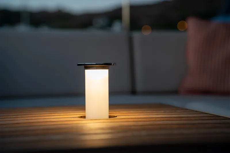  Yacht Photos Pics Ambient deck light on Sunreef 60 Eco yacht, 2024 model, with wooden surface.