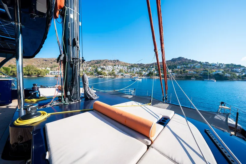  Yacht Photos Pics Luxurious Sunreef 60 Eco yacht deck with scenic coastal view, 2024 model.