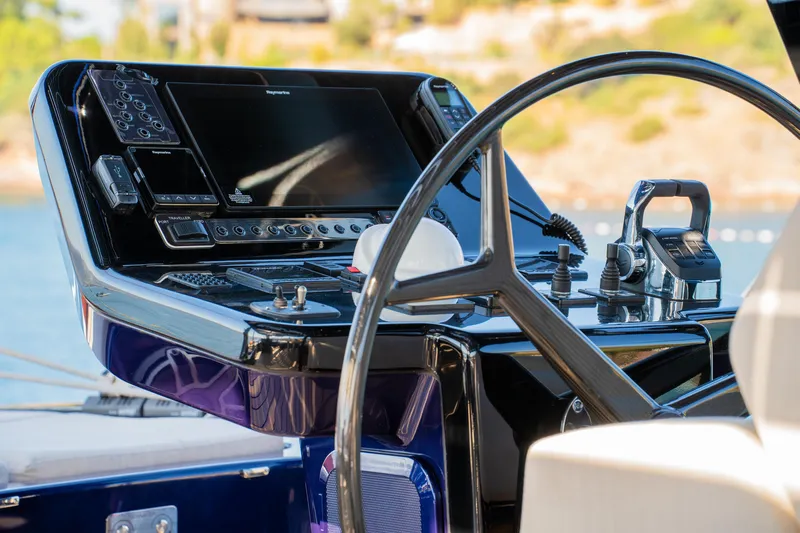  Yacht Photos Pics Helm of 2024 Sunreef 60 Eco yacht with advanced navigation controls.