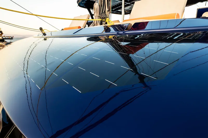  Yacht Photos Pics 2024 Sunreef 60 Eco yacht with sleek solar panels on deck.