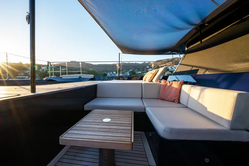  Yacht Photos Pics Luxurious Sunreef 60 Eco yacht deck with comfortable seating, 2024 model.
