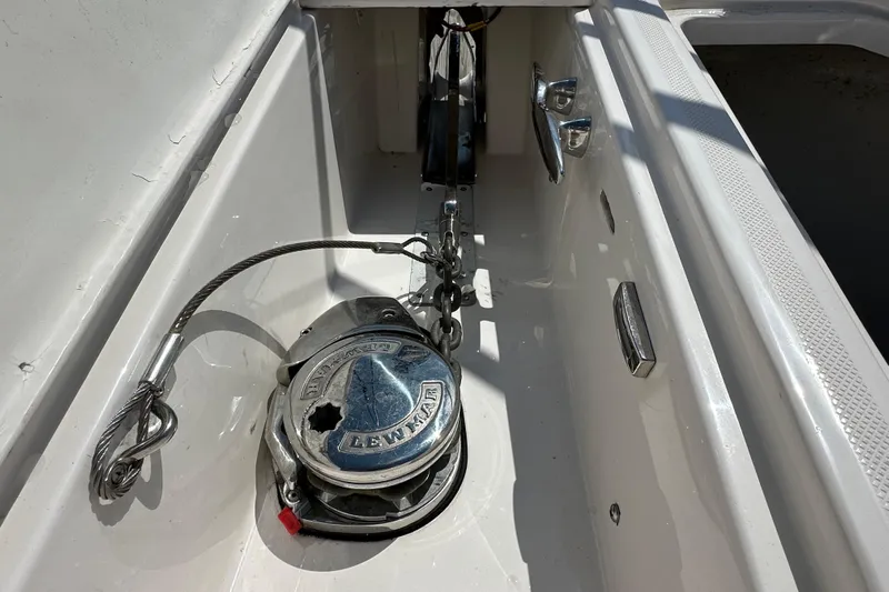  Yacht Photos Pics Anchor system on a 2019 Regal 42 Fly yacht, featuring Lewmar equipment.