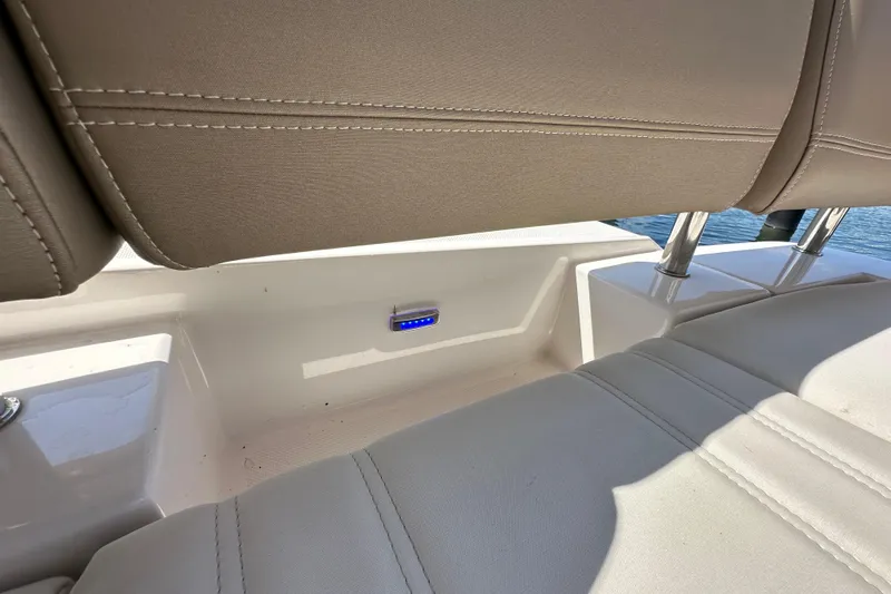  Yacht Photos Pics Luxurious seating on 2019 Regal 42 Fly yacht with elegant stitching.