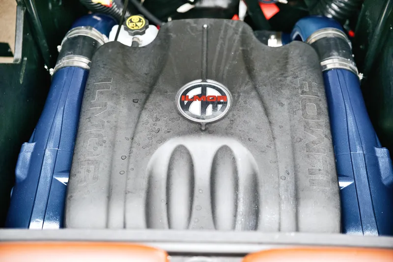  Yacht Photos Pics 2022 MasterCraft X24 engine close-up with Ilmor branding.