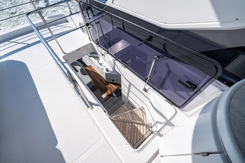 Next Play Yacht Photos Pics 2024 Azimut Fly 68 yacht staircase with sleek design and modern features.