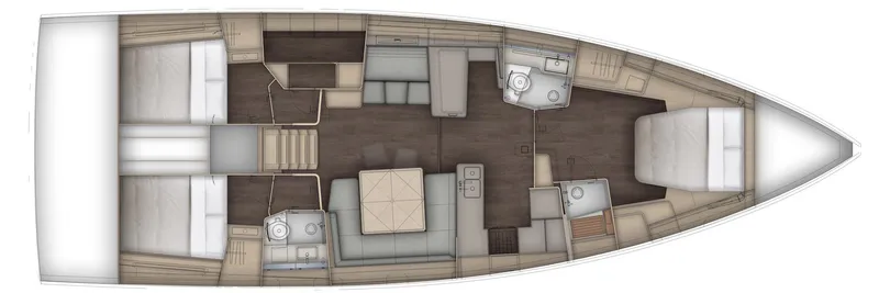  Yacht Photos Pics Floor plan of a 2025 Dufour 54 yacht, featuring spacious cabins and modern amenities.