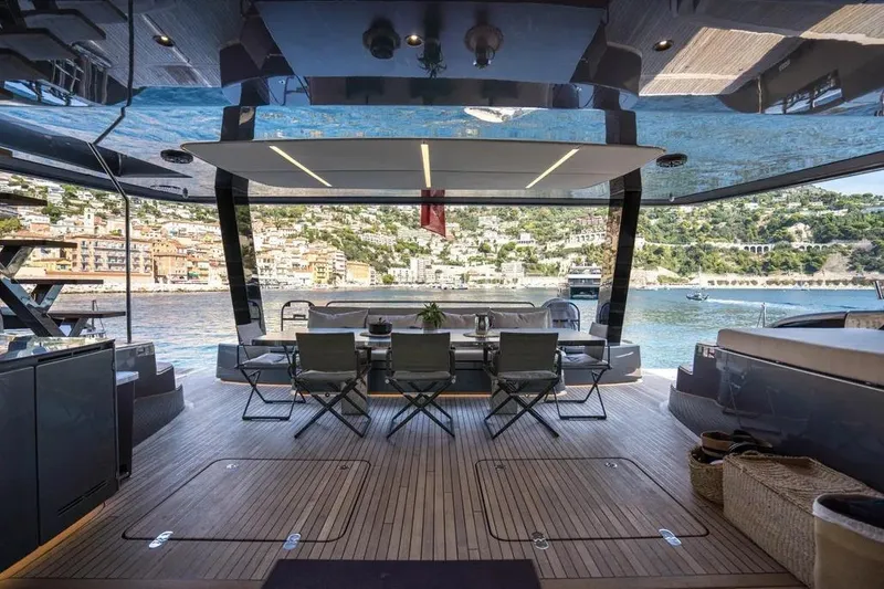  Yacht Photos Pics Luxurious Sunreef 60 Power Eco yacht interior with scenic waterfront view, 2024 model.