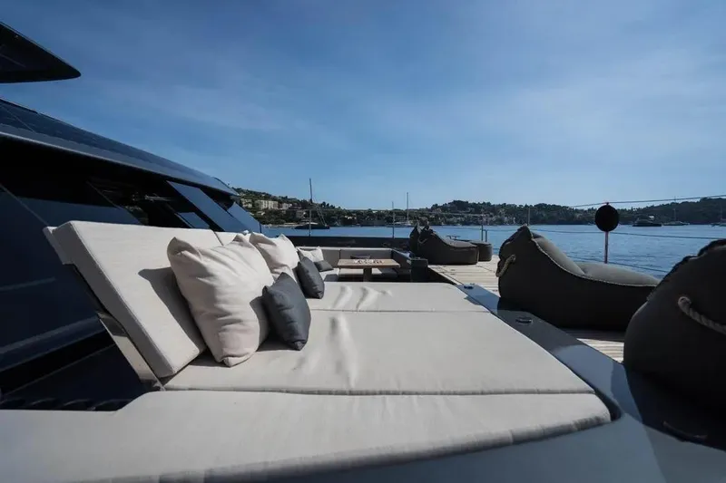  Yacht Photos Pics Luxurious Sunreef 60 Power Eco yacht deck with plush seating, 2024 model.