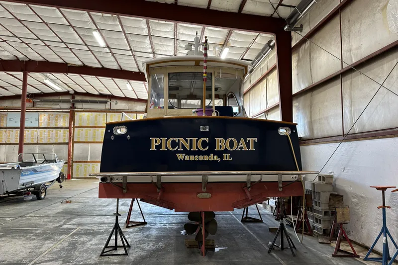 Picnic Boat Yacht Photos Pics 2003 Legacy Yachts 34 Express "Picnic Boat" in storage, Wauconda, IL.