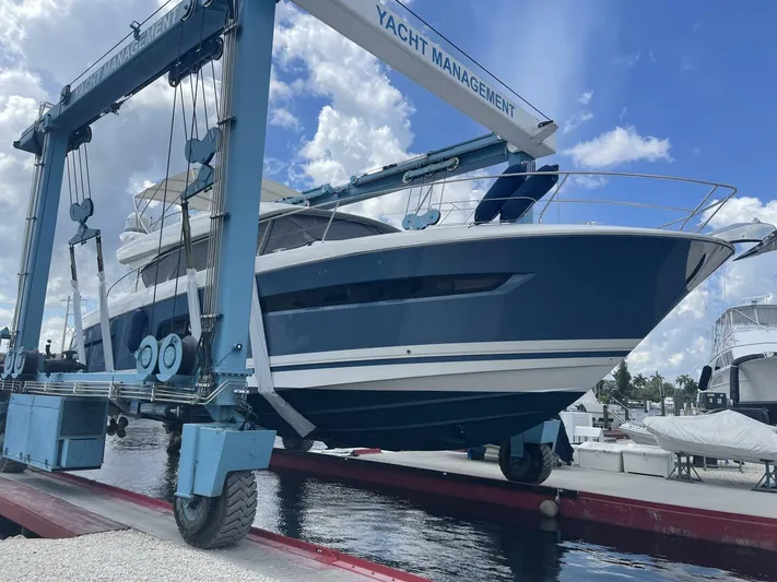 Blue Haven Yacht Photos Pics Prestige 620S yacht from 2014 in dry dock for maintenance.
