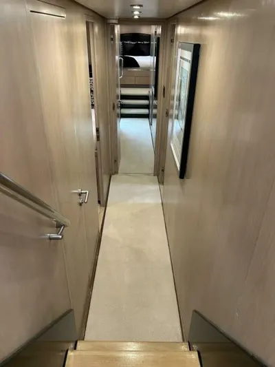 Toto Yacht Photos Pics Interior hallway of 1983 Palmer Johnson 110 Cruising Sloop yacht.