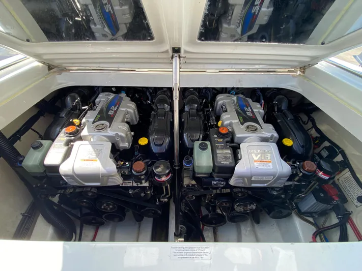  Yacht Photos Pics 2013 Formula 382 FASTech boat engine compartment with twin engines.