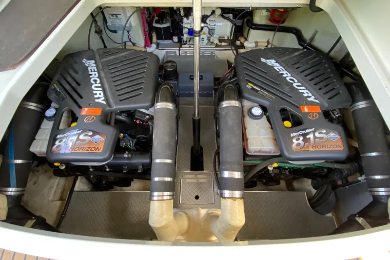  Yacht Photos Pics Engine compartment of a 2004 Formula 37 PC with twin Mercury MerCruiser 8.1S Horizon engines.