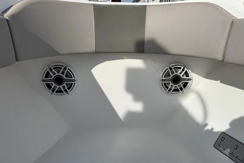  Yacht Photos Pics 2021 Cape Horn 31 T boat interior with dual speakers and cushioned seating.