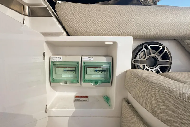 Chicken Money Yacht Photos Pics Electrical panel and speaker on 2023 Azimut Verve 47 yacht interior.